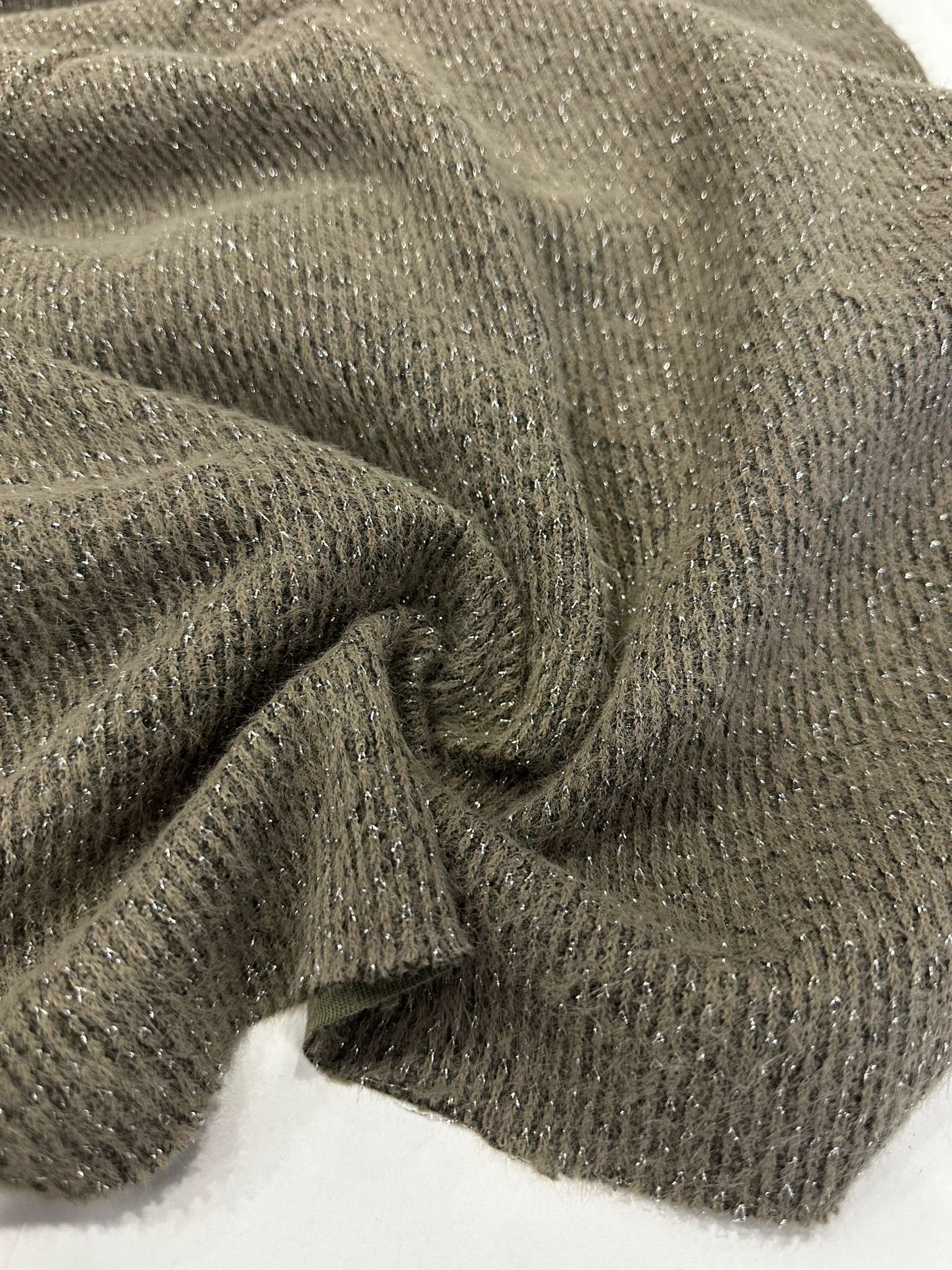 Jakarlı Simli Parça Kumaş | Haki | Parça:140*50 cm