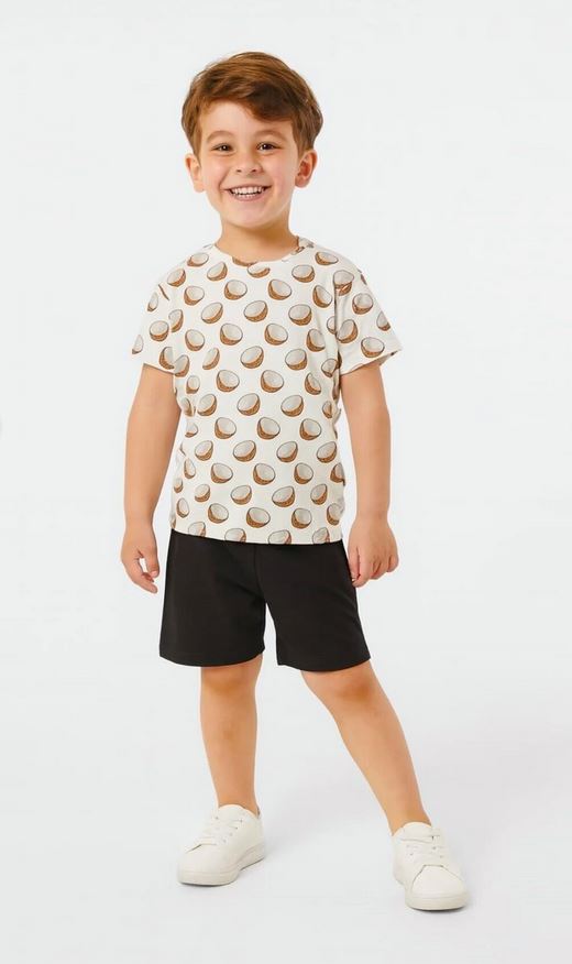 Coconat Desenli Pamuklu Tişört ve Şortlu Çocuk Takım  | Unisex Kalıp