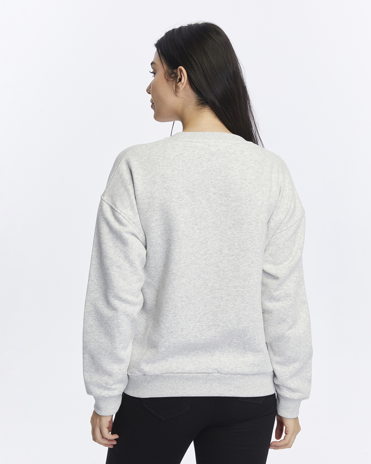 Kadife Global University Desenli Gri Melanj Yumuşak Dokulu Regular Fit Bisiklet Yaka Kadın Sweatshirt