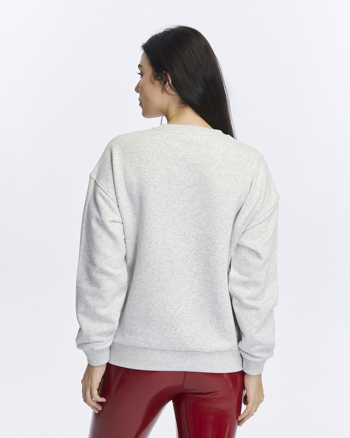 Kadife Love Yourself Desenli Gri Melanj Yumuşak Dokulu Regular Fit Bisiklet Yaka Kadın Sweatshirt