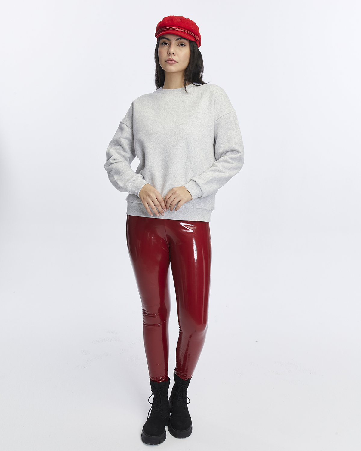 Kadife True Self Love Desenli Gri Melanj Yumuşak Dokulu Regular Fit Bisiklet Yaka Kadın Sweatshirt