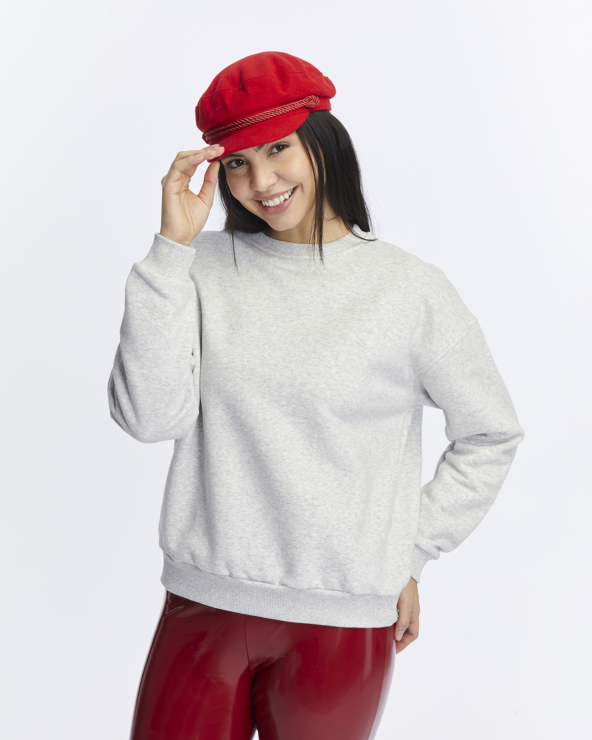 Kadife True Self Love Desenli Gri Melanj Yumuşak Dokulu Regular Fit Bisiklet Yaka Kadın Sweatshirt