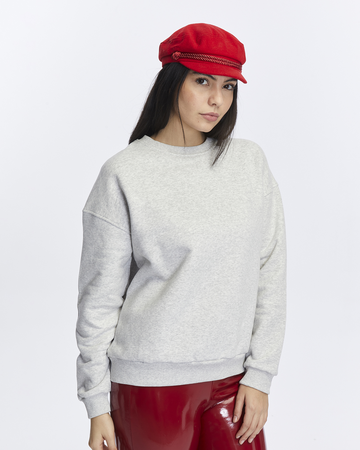 Kadife True Self Love Desenli Gri Melanj Yumuşak Dokulu Regular Fit Bisiklet Yaka Kadın Sweatshirt