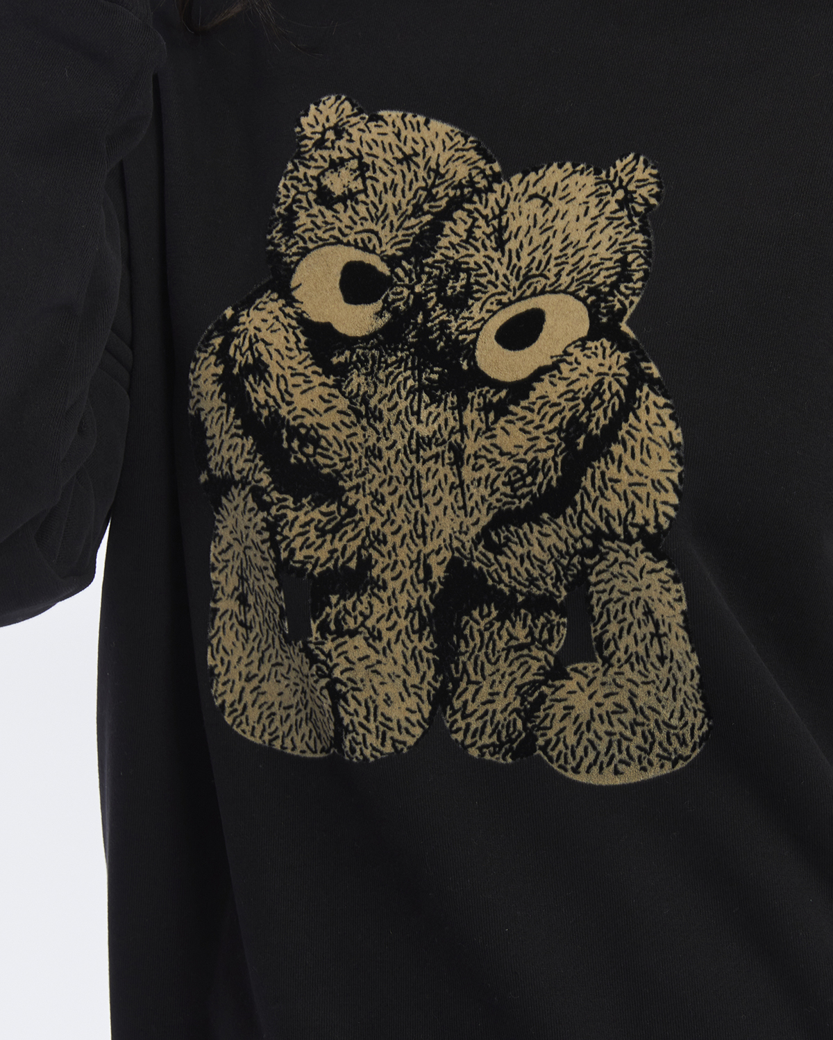 Kadife Ayıcıklar Desenli Siyah Yumuşak Dokulu Regular Fit Bisiklet Yaka Kadın Sweatshirt