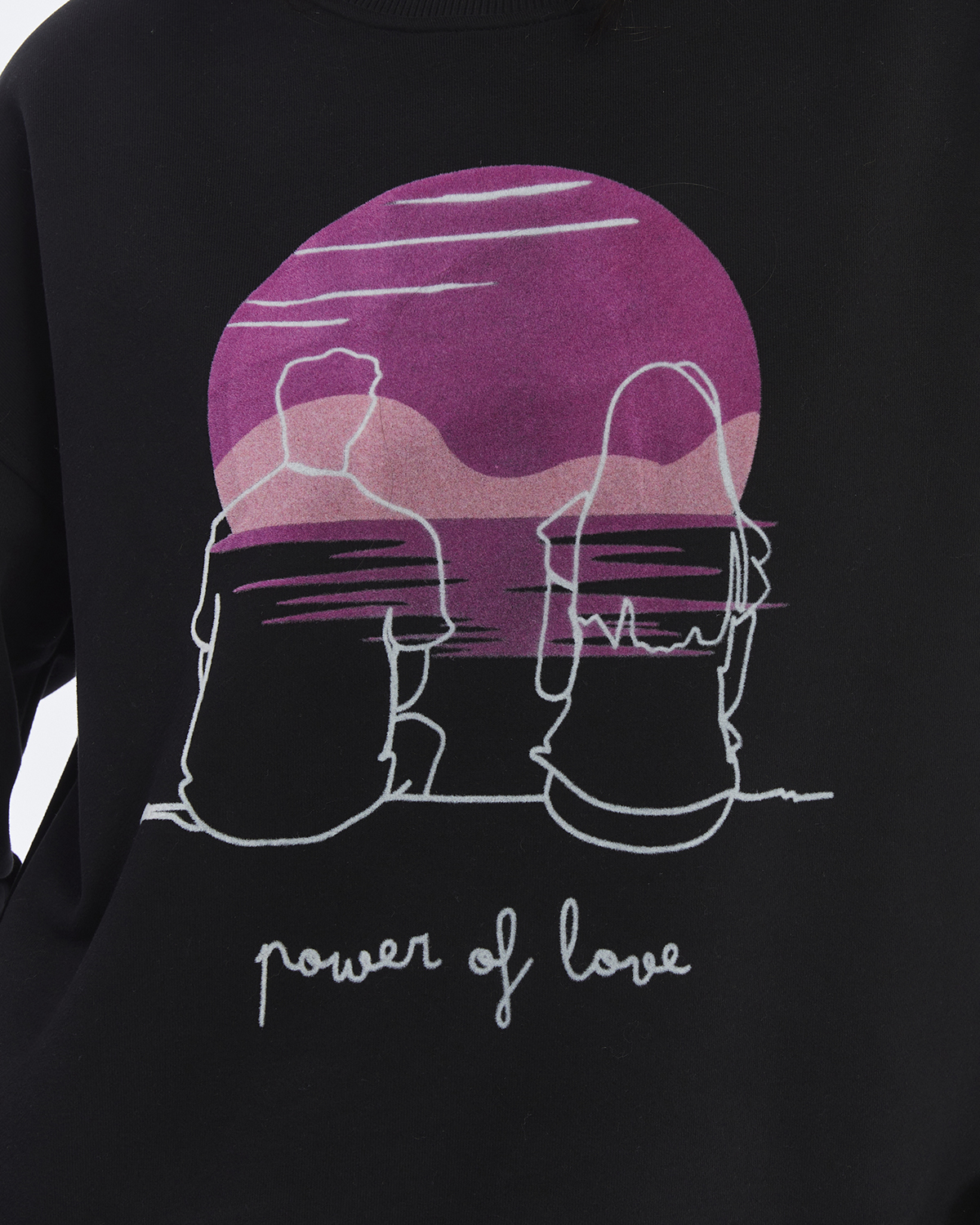 Kadife Gün Batımı Desenli Siyah Yumuşak Dokulu Regular Fit Bisiklet Yaka Kadın Sweatshirt