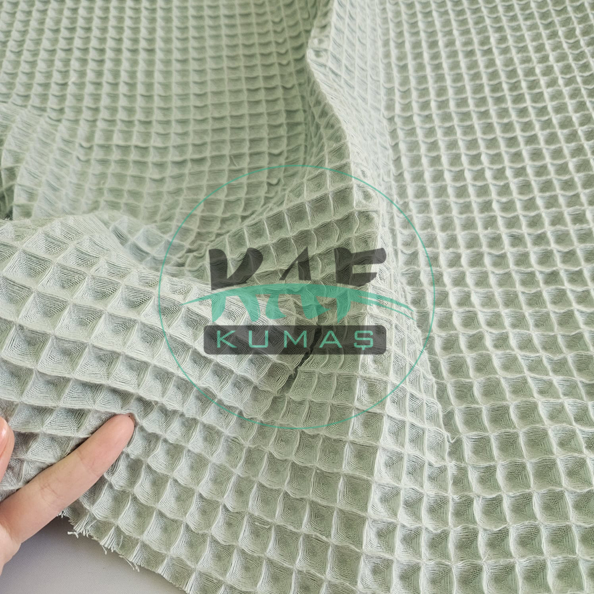 Büyük Kareli Waffle Pike Kumaş | Kumaş Eni: 140 cm | W-17 Açık Mint