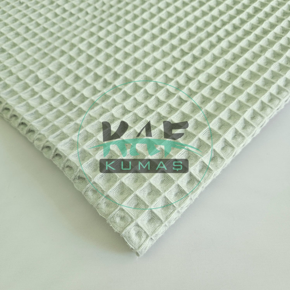 Büyük Kareli Waffle Pike Kumaş | Kumaş Eni: 140 cm | W-17 Açık Mint