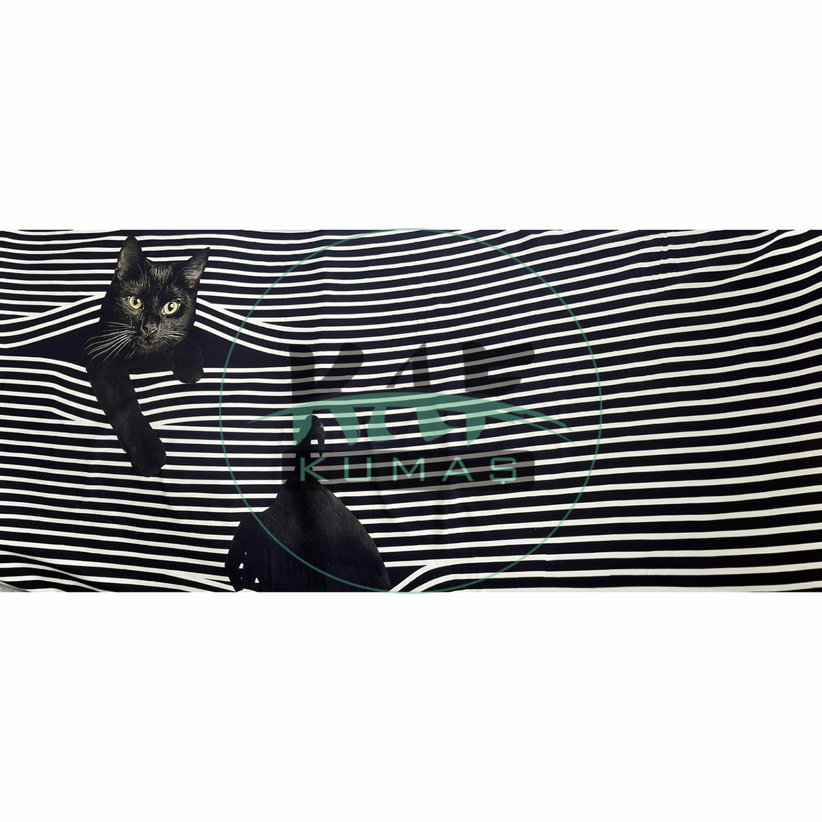 Siyah Beyaz Çizgili Kedi Desen Pano Kumaş 70x180 cm