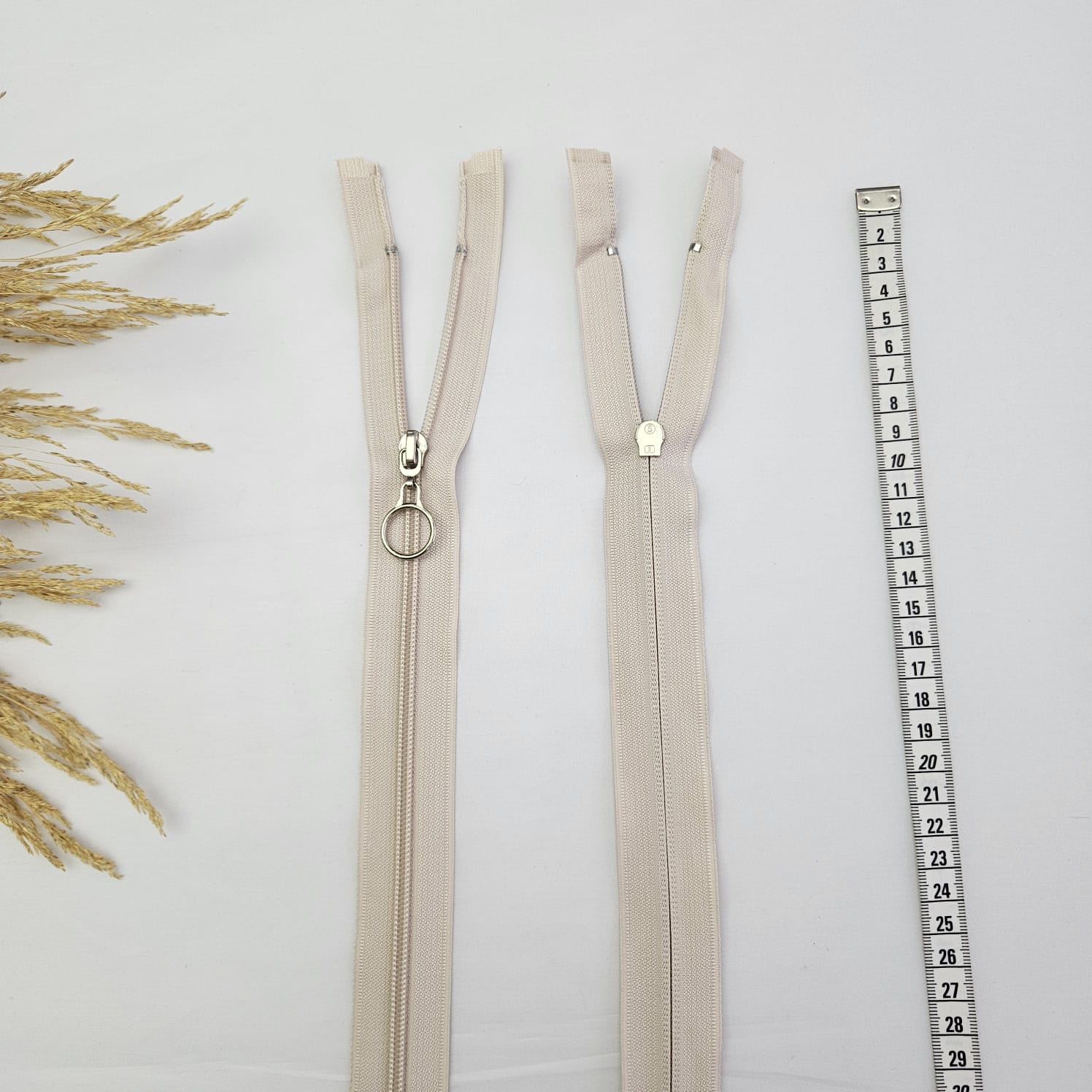 Yuvarlak Halka Fermuar | Mont-Çanta Fermuarı Uzunluk: 47 cm Bej