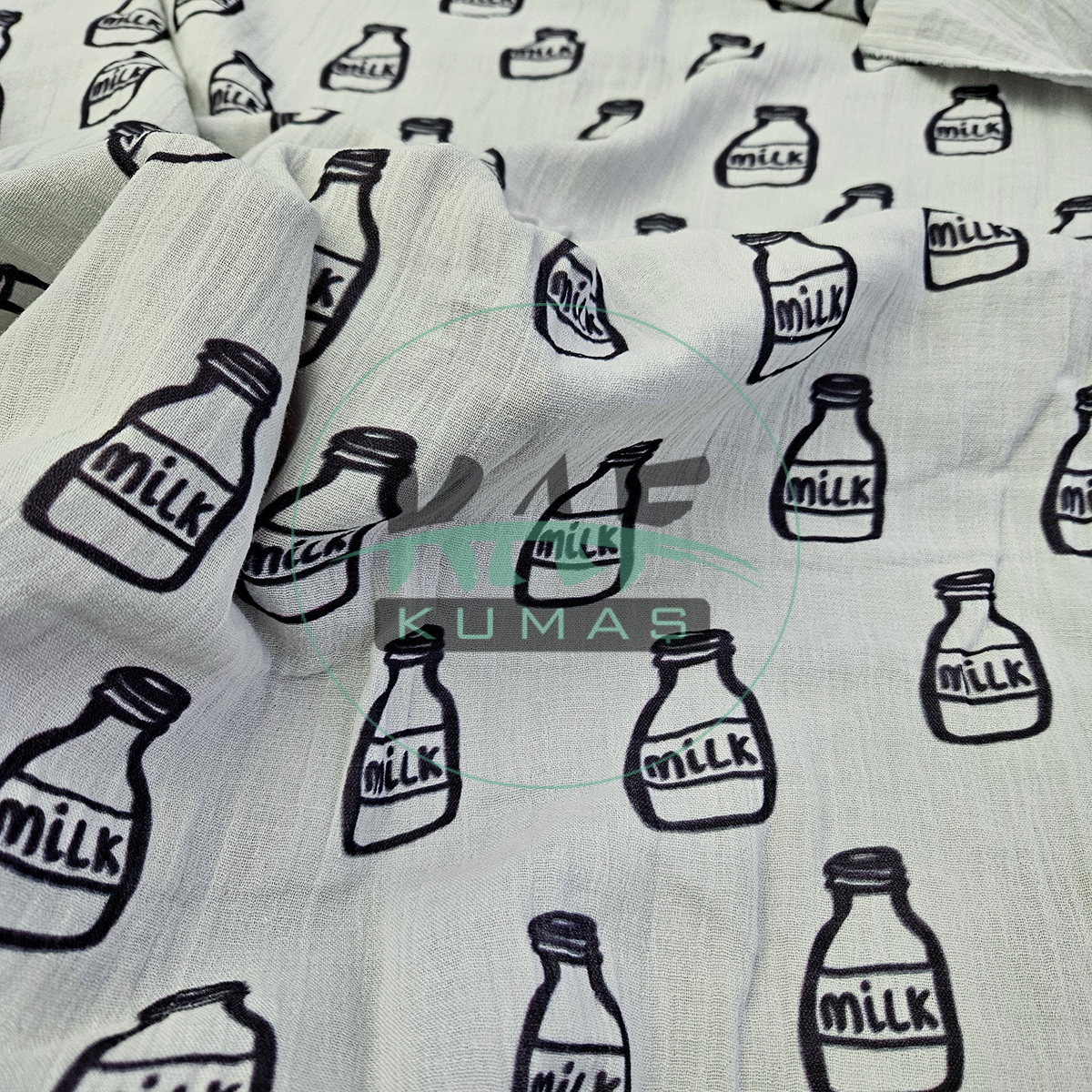 Gri Zemin Krinkıl Müslin | 2 Katlı Bürümcük Kumaş | Milk