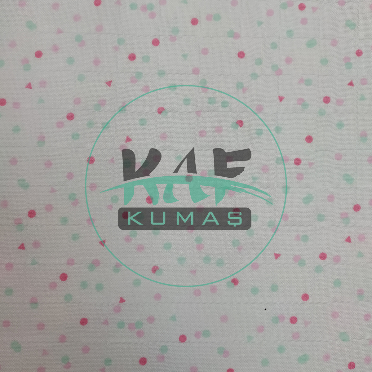 Baskılı Bambu Karışımlı Müslin Kumaş | Pembe Yeşil Şekiller