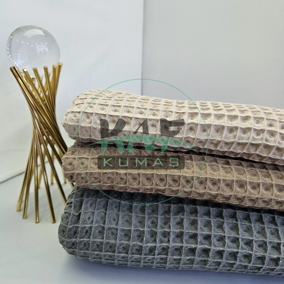 Büyük Kareli Waffle Pike Kumaş | 100% Pamuk | W-04 Koyu Kahverengi