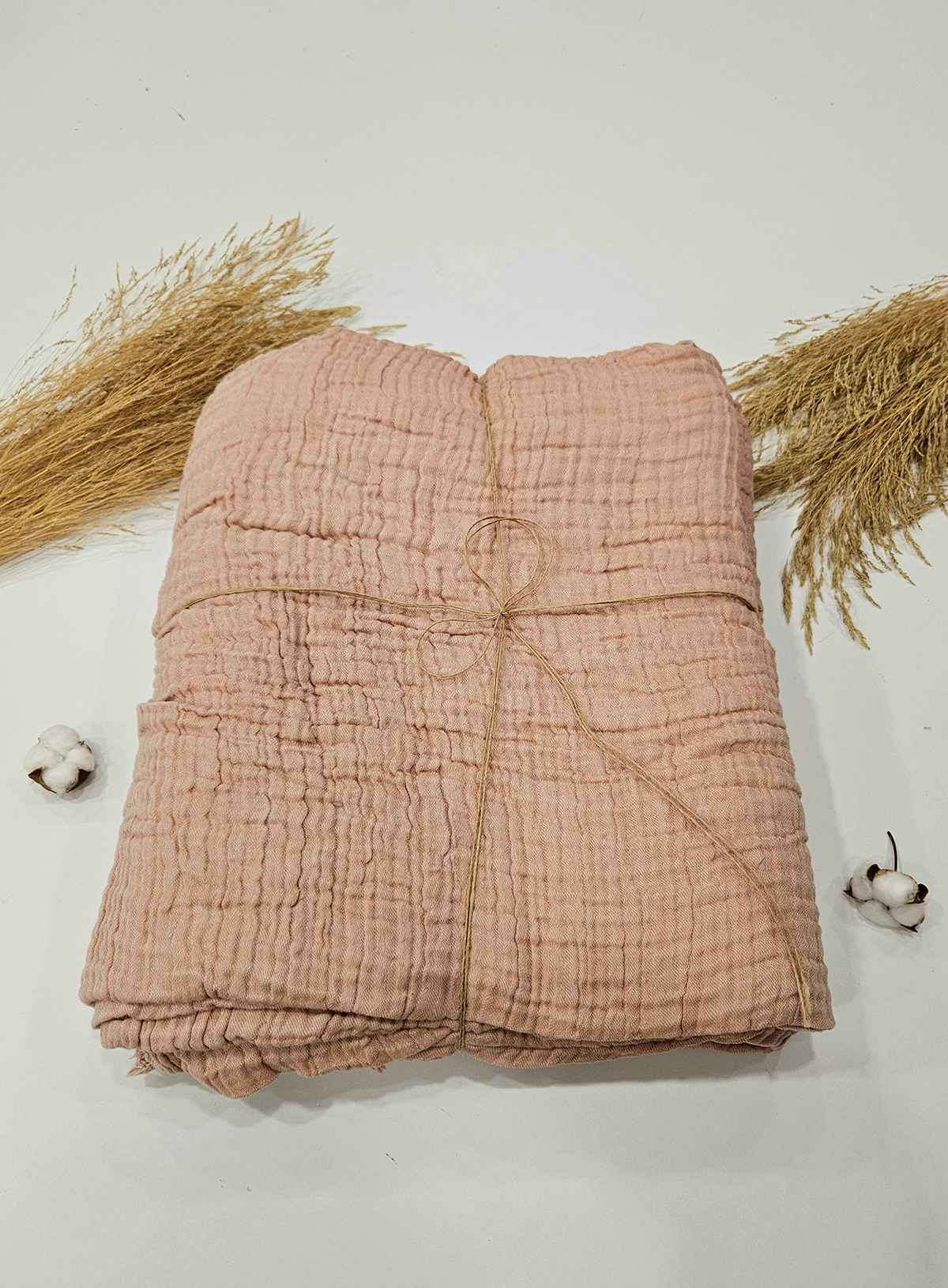 4 Katlı Gül Kurusu Çift Taraflı Çift Kişilik Müslin Battaniye | 230 x 240 cm